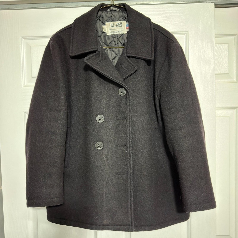 Vintage 1997‎ Schott NYC 740N Pea Coat Black Wool 50